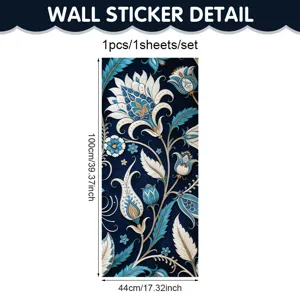 Blue and white floral wall sticker glass window decorative sticker 100x44cm pastoral style