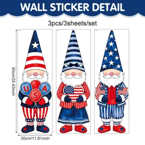Patriotic USA Independence Day gnome wall stickers 3pcs set 90x30cm window decals