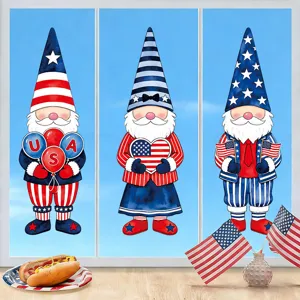 USA Independence Day Gnomes Static Cling Window Stickers Patriotic Stars And Stripes Decals For Fourth Of July Home Decor