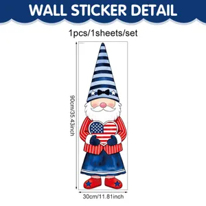American Independence Day patriotic gnome wall sticker, 90x30cm window decal for holiday decor.