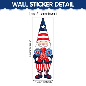 American Independence Day patriotic gnome wall sticker, 90x30cm window decal for holiday decor.