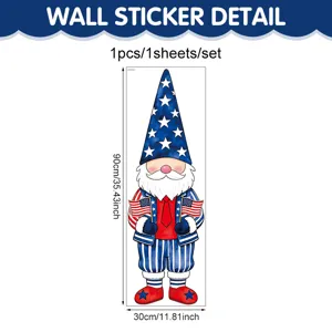 American Independence Day Gnome Wall Sticker Patriotic Starry Hat Window Decal Home Decor