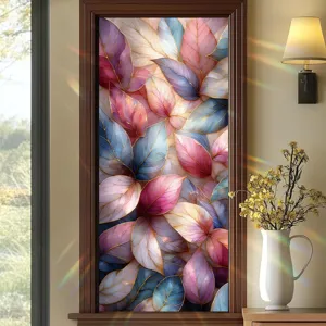 Decorative colorful leaf glass sticker with gold veins for home window and room interior.