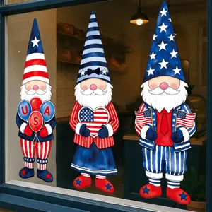 Patriotic gnome window stickers for Independence Day, star and stripe static glass decals.