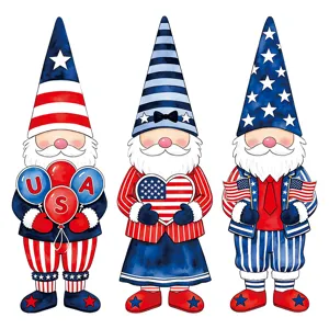 Fourth of July gnome window clings patriotic USA star stripes window decals set of three