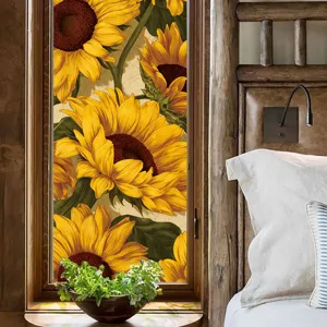 Sunflower window sticker static glass cling for home decor, bright floral decal main view.
