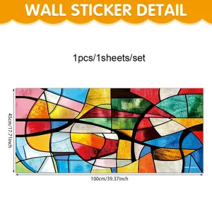 Vintage stained glass window film, colorful geometric self-adhesive PVC wall sticker, 45x100cm.