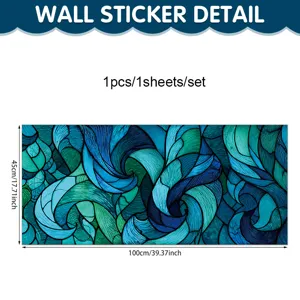 Abstract blue green stained glass window sticker static cling decorative film 45x100cm
