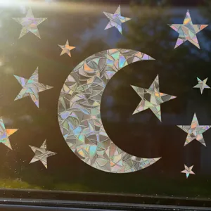 Holografische Ster Maan Raamstickers Statische Hechting Suncatcher Regenboog Prisma PVC Raamfolie Decoratie Voor Glas