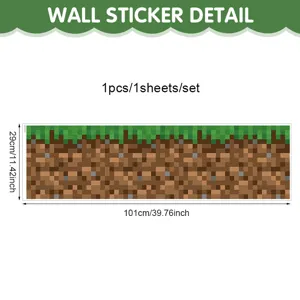 Minecraft style pixel grass dirt wall sticker self adhesive home decor wall mural 101x29cm