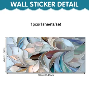 Geometric abstract stained glass window film detail showing 45x100cm static cling size.