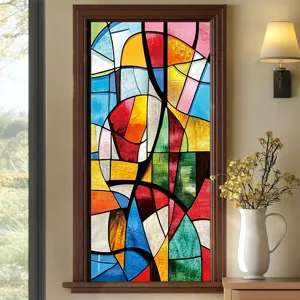 Retro Church Stained Glass Window Film Static Cling Geometric Colorful PVC Translucent Privacy Sticker For Home Window Decoration