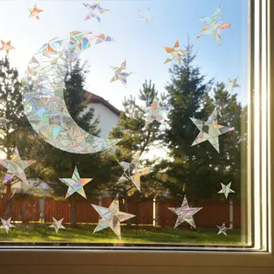 Holografische raamsticker zonnevanger maan en sterren prisma glasfolie decoratie.