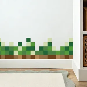 Minecraft style pixel grass wall sticker self-adhesive baseboard border room decor decal
