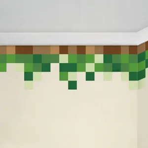 Pixel Style Grass Dirt Blocks Wall Border Sticker Self Adhesive PVC Geometric Baseboard Decal For Kids Bedroom Living Room Home Wall Decor