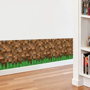 Minecraft style pixel wall sticker detail, self-adhesive grass block border for bedroom decor