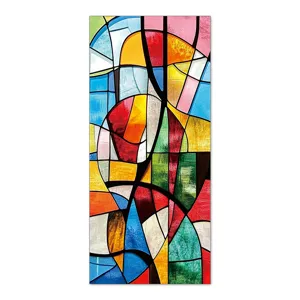 Retro stained glass window film, colorful geometric static cling PVC sticker for home decor.