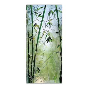 Decorative stained glass window film, green bamboo pattern self-adhesive PVC sticker.