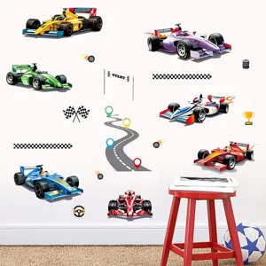 Cartoon F1 racing wall stickers for kids bedroom, self-adhesive PVC wall decals decor.