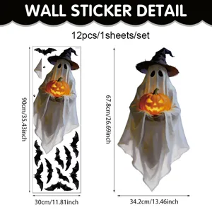 Halloween ghost wall sticker set, PVC self-adhesive spooky decor for home party 90x30cm