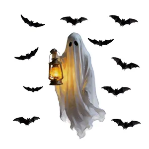 Halloween ghost wall sticker with bats removable PVC decal holiday party window decor