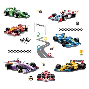 F1 racing car wall stickers for boys bedroom, cartoon self-adhesive PVC wall decals decor.