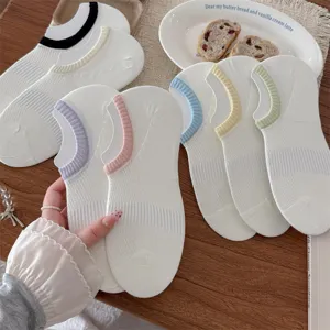 Women's thin mesh low-cut boat socks with colorful trim, breathable invisible cotton socks for daily.