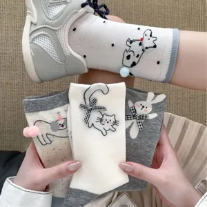 Women's Cute Cartoon Dog Cat Bow Crew Socks Japanese Style Sweet Cotton Knit Casual Daily Socks Fashion Hosiery
