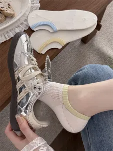 Detail view of women's thin mesh boat socks with comfortable breathable design for summer wear.