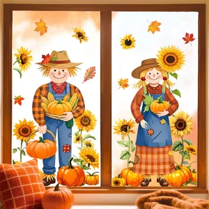 Fall Thanksgiving window stickers static PVC autumn scarecrow sunflower glass decor