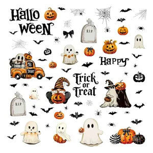 Halloween raamstickers set met schattige geesten, vleermuizen, pompoenen enge decoratie.