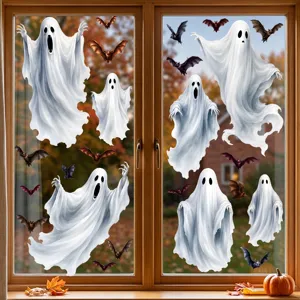 Halloween statische Fensteraufkleber weisse Geister Fledermaus PVC Aufkleber fur Party.