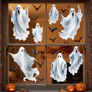 Halloween Fensteraufkleber weiße Geister Fledermäuse PVC Aufkleber Party Dekoration