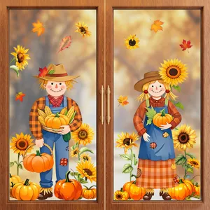 Thanksgiving autumn static window stickers scarecrow sunflower glass decals for home kitchen decor