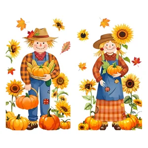 Thanksgiving Scarecrow Sunflower Window Sticker Autumn Pumpkin PVC Glass Decal Home Decor