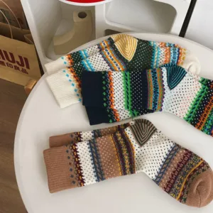 Retro Fair Isle knit socks thick slouch warm crew socks winter casual patterned socks