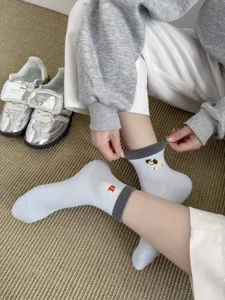 Cute cartoon dachshund embroidered short socks for women, soft cotton casual low cut daily wear.