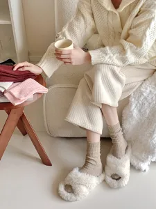 Cozy women's thermal wool crew socks cozy winter indoor soft floor socks detail shot