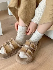Cozy ribbed woolen socks for women, warm winter thermal knit floor socks for daily indoor comfort.