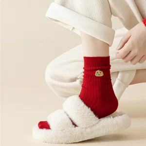 Red cotton socks for women, festive zodiac design, soft and comfortable for daily wear.