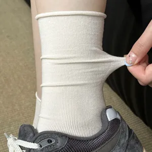 Women Slouch Socks Solid Color Ribbed Breathable Mid-Tube Socks Casual Daily Combed Cotton Blend Fashion Hosiery