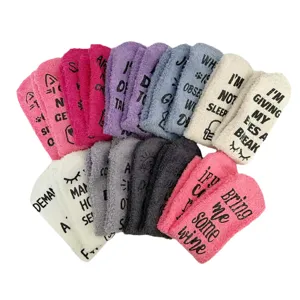 Unisex Thickened Coral Fleece Floor Socks Anti-Slip Letter Print Fuzzy Winter Sleep Socks