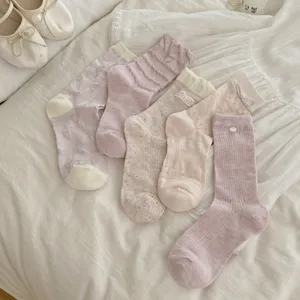 Chaussettes Mi-Mollet Fines et Respirantes Printemps Été pour Femmes Style Japonais Doux Rose Mignon Slouch Socks Mélange de Coton Mode