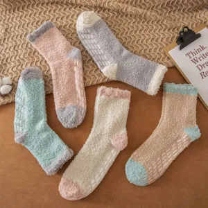 Women's Coral Fleece Mid Tube Sleep Socks Winter Warm Fuzzy Non Slip Floor Socks