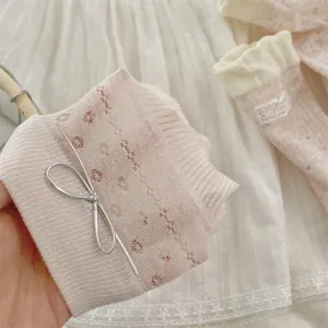 Printemps été mignon rose volants chaussettes respirant doux nœud filles bas mode
