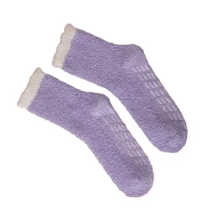 Women plush fuzzy winter warm floor socks non-slip purple sleeping home socks cozy
