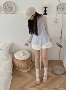 White lace mid-calf socks for women, summer thin JK ballet style sweet daily wear