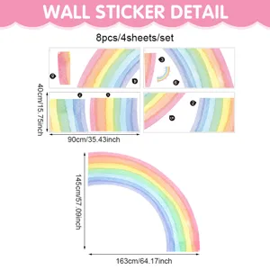 Set adesivo murale arcobaleno acquerello bohémien, grande arco camera bambini decoro
