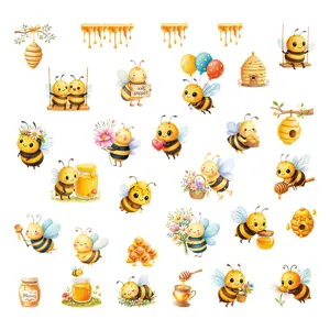 Adhésifs fenêtres abeille dessin animé pot de miel nid d'abeille déco printemps vitrine