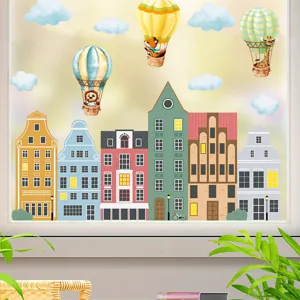 Bohemian Bunte Haus Wandaufkleber Tier Heißluftballon PVC Aufkleber Für Kinderzimmer Kindergarten Schule Fenster Dekoration